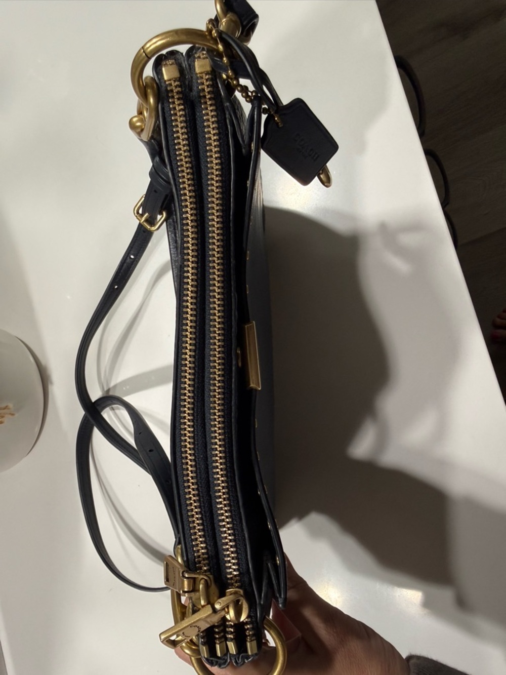 Coach Navy Leather Studded Crossbody with Gold Hardware - Picture 5 of 8
